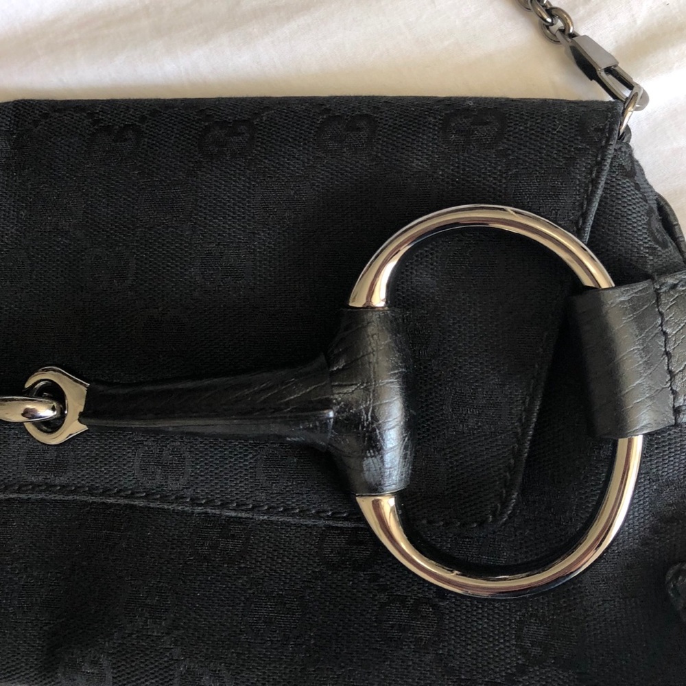 Gucci Black Monogram Horse Bit Silver Chain Purse - Picture 2 of 8